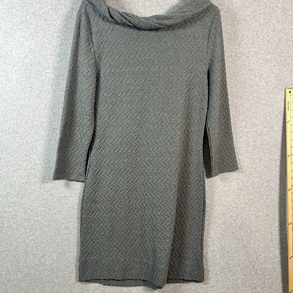Leifsdottir Dress Sheath Womens Medium‎ Gray Knit Classic Ruffled Cowl Neck Work - Picture 4 of 11